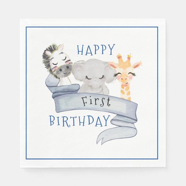 Serviette en papier pour anniversaire de bébés ani (Devant)