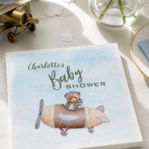 Serviette en papier pour baby shower Airplane Bear
