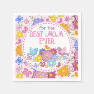 Serviette En Papier Pour la meilleure maman qui soit fleurs et papillo