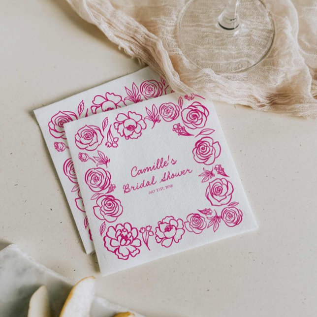 Serviette en papier pour mariage champêtre rose (Hot Pink Flower Whimsical Paper Napkins)