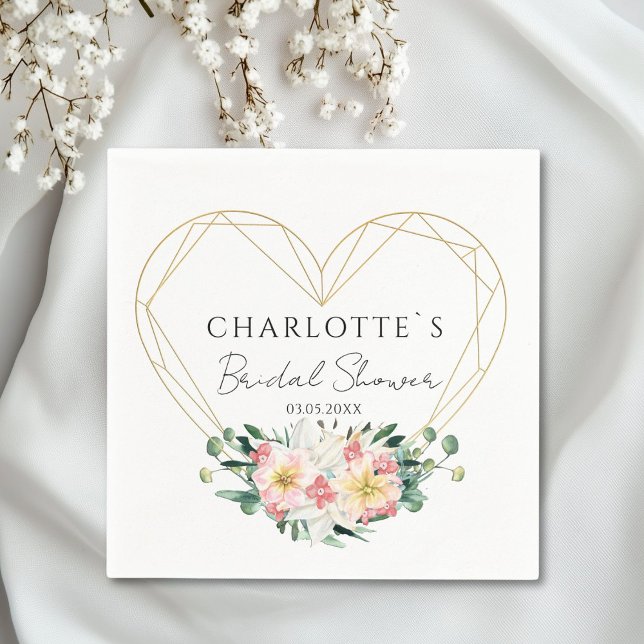 Serviette en papier pour mariage Heart-Flower (Personalized Heart-Flower Bridal Shower Paper Napkin)
