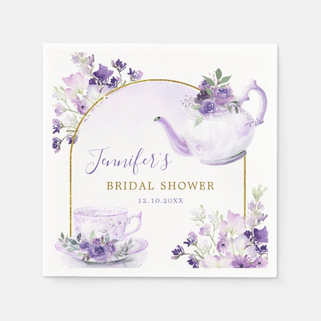 Serviette en papier pour thé de mariage floral vio (Devant)