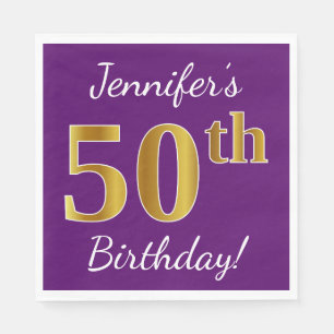 Serviette En Papier Pourpre, anniversaire d'or de Faux cinquantième +