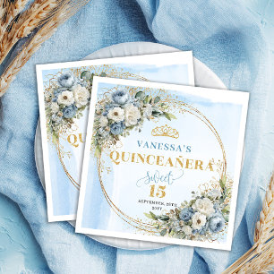 Serviette En Papier Poussière bleue bohème verdure or paillettes Quinc
