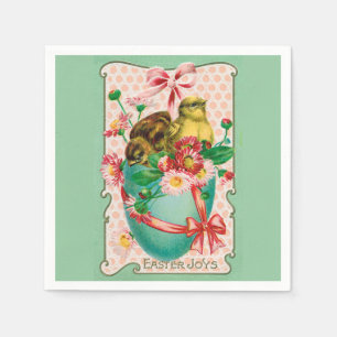 Serviette En Papier Poussins vintages avec Oeufs de Pâques Salutation 