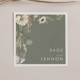 Serviette En Papier Pré Fleur sauvage lunaire Mariage vert Sage