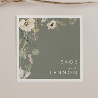 Serviette En Papier Pré Fleur sauvage lunaire | Mariage vert Sage