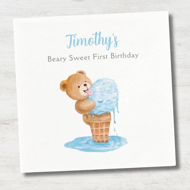Serviette En Papier Premier anniversaire Boy Teddy Bear Crème de glace (Créateur téléchargé)