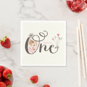 Serviette En Papier Premier Anniversaire de Bébé Fille Rose Fantaisist