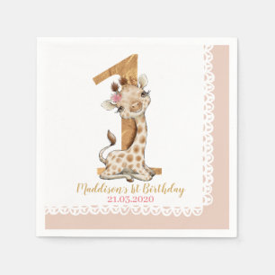 Serviette En Papier Premier anniversaire de bébé girafeau mignon