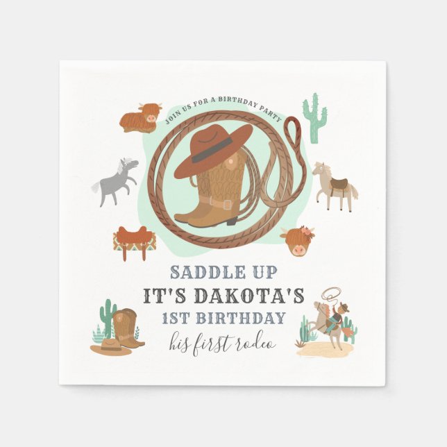 Serviette En Papier Premier anniversaire de Cowboy (Devant)
