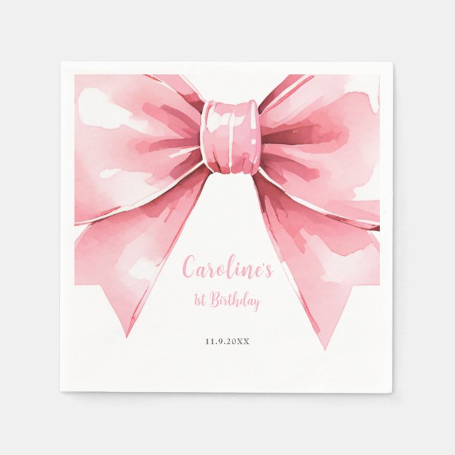 Serviette En Papier Premier anniversaire de la fille rose moderne (Devant)
