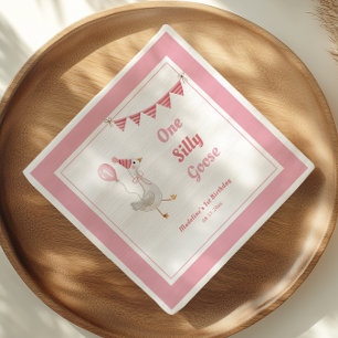 Serviette En Papier Premier anniversaire de One Silly Goose Pink Girl