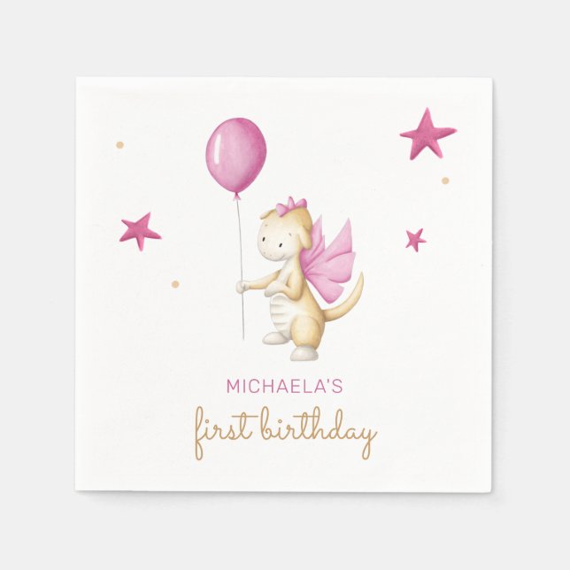 Serviette En Papier Premier anniversaire du dragon rose (Devant)