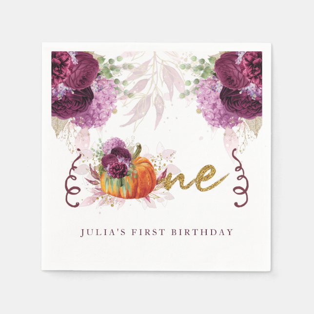 Serviette En Papier Premier anniversaire Personnalisé Automne Citrouil (Devant)