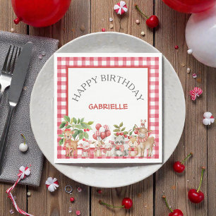 Serviette En Papier Premier anniversaire rouge à carreaux de bébé ceri