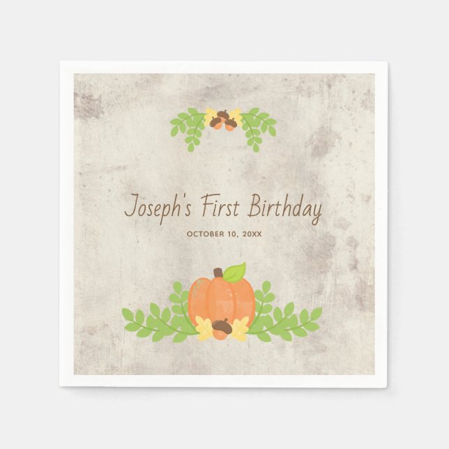 Serviette En Papier Premier anniversaire Rustic Autumn Citrouille (Devant)