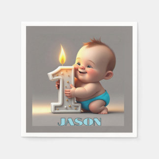 SERVIETTE EN PAPIER " PREMIER BÉBÉ GARÇON D'ANNIVERSAIRE "