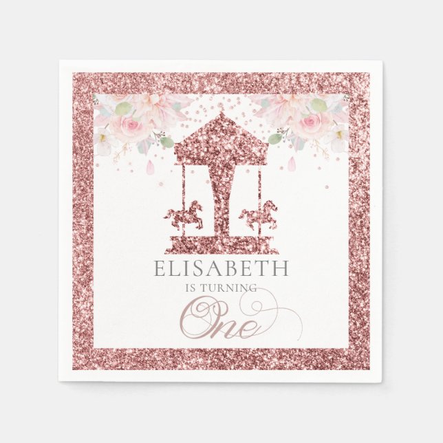 Serviette En Papier Premier Carrousel d'anniversaire Parties scintilla (Devant)