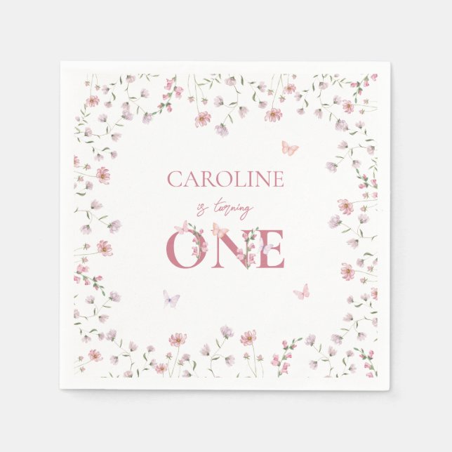 Serviette En Papier Premier Fleur sauvage d'aquarelle d'anniversaire p (Devant)