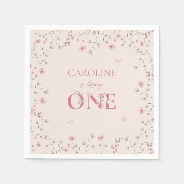 Serviette En Papier Premier Fleur sauvage d'aquarelle d'anniversaire p (Devant)