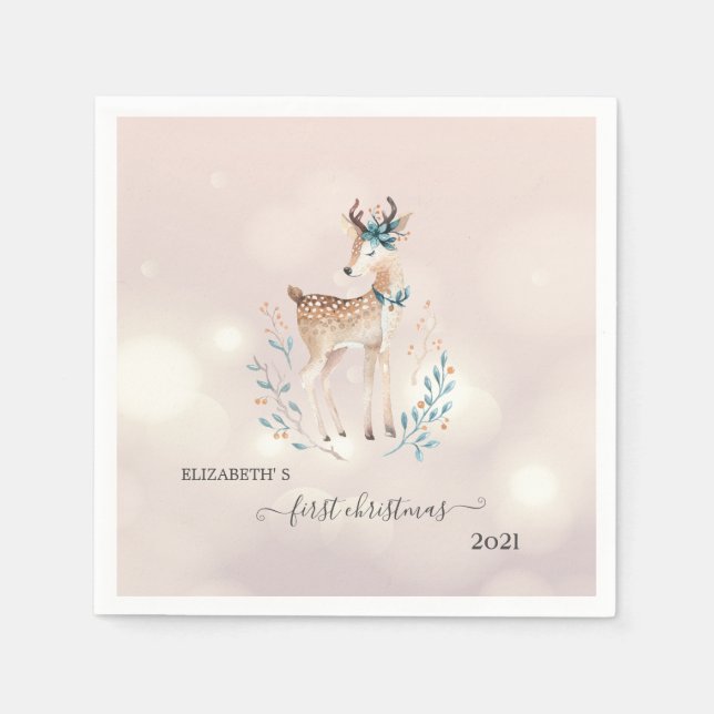 Serviette En Papier Premier Noël, Vacances aux Cerfs (Devant)