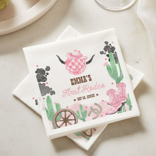 Serviette En Papier Premier Rodéo 1er Anniversaire Rose Bohème Far Wes