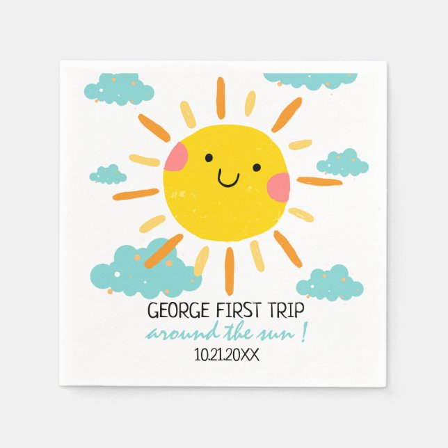 Serviette En Papier Premier Voyage Autour Du Soleil 1Er Anniversaire (Devant)