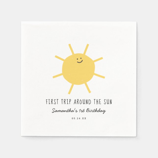 Serviette En Papier Premier Voyage Autour Du Soleil Anniversaire (Devant)