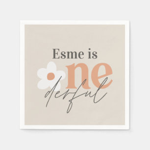 Serviette En Papier Première anniversaire marguerite boho rétro terrac