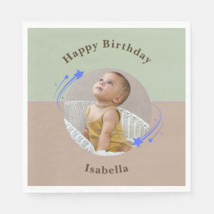 Serviette En Papier Première Anniversaire Star de tir Vert Brown