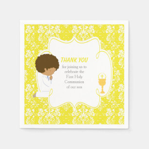 Serviette En Papier Première communion Afro-Américain Damassé Jaune
