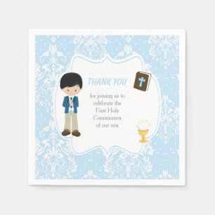 Serviette En Papier Première communion Black Hair Boy Merci