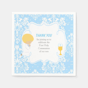 Serviette En Papier Première Communion Blonde Boy Blue Damask