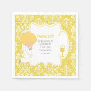 Serviette En Papier Première Communion Blonde Boy Gold Damask