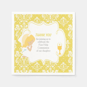 Serviette En Papier Première Communion Blonde Girl Gold Damask