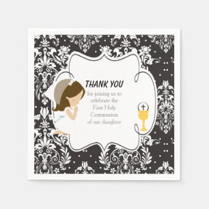 Serviette En Papier Première Communion Brunette Girl Black Damask