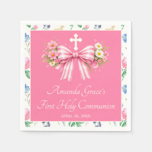 Serviette En Papier Première communion de fille Rose Bow fleur sauvage