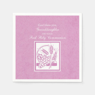 Serviette En Papier Première communion de petite-fille, rose