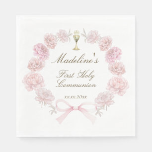 Serviette En Papier première communion délicats pivoines cadre