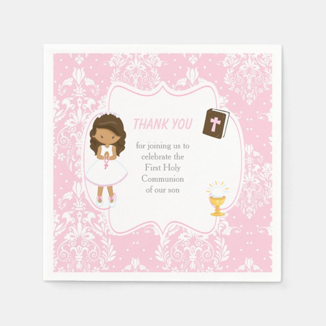 Serviette En Papier Première communion Fille Africaine Américaine (Devant)