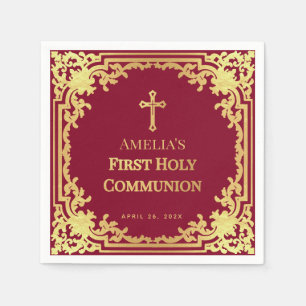 Serviette En Papier Première Communion Fille Bourgogne Faux Gold Vinta