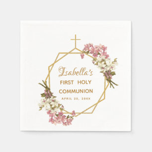 Serviette En Papier Première communion florale orchidées géométrique o
