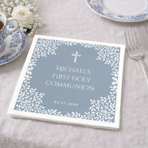 Serviette En Papier Première communion garçon bleu poussiéreux blanc f
