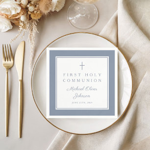 Serviette En Papier Première communion garçon religieux bleu poussiére