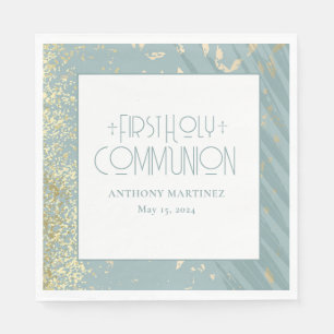 Serviette En Papier Première communion personnalisée Croix d'or bleu