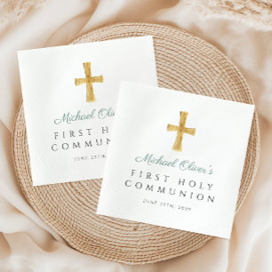 Serviette En Papier Première communion religieuse garçon Croix verte