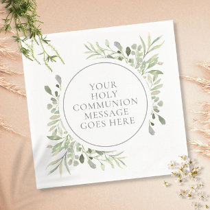 Serviette En Papier Première communion verdure feuilles aquarelle
