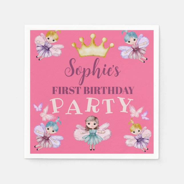 Serviette En Papier Première fête d'anniversaire Pink & Gold Balloons  (Devant)