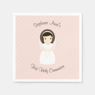 Serviette En Papier Première fille de brune de sainte communion